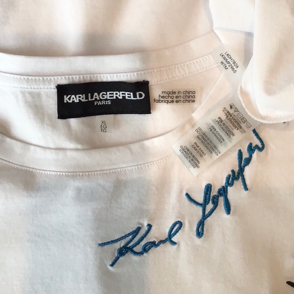 Karl Lagerfeld Embroidered Logo Whimsy Short Sleeve Tee Sketch Artwork Paris - Picture 3 of 15